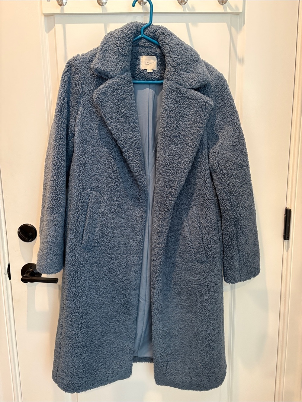 LOFT Blue Teddy Coat with Notch Collar